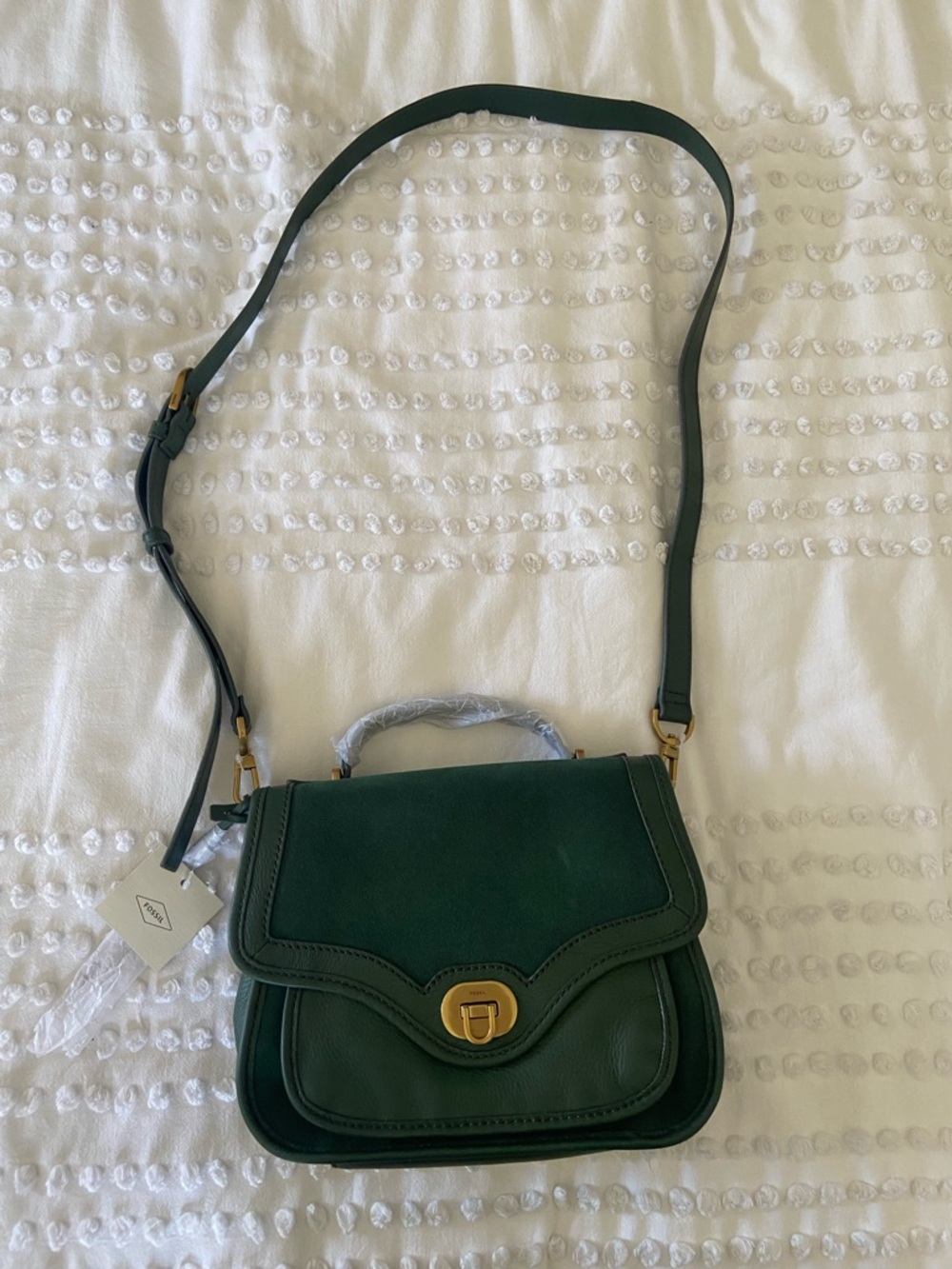 NWT Fossil Green Leather Top-Handle Crossbody Bag
